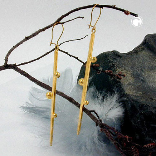 Ear hook earrings 80mm bar gold-plated Tombak