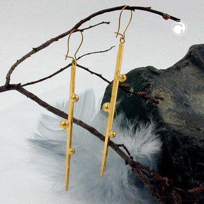 Ear hook earrings 80mm bar gold-plated Tombak