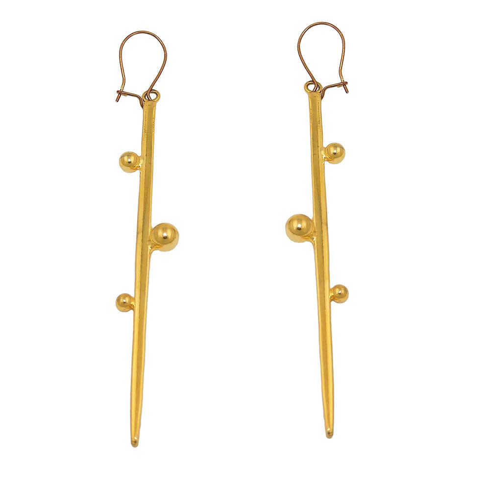 Ear hook earrings 80mm bar gold-plated Tombak