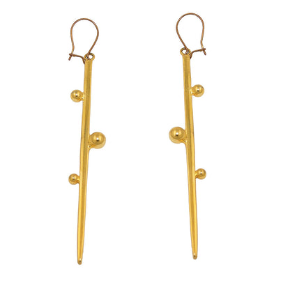 Ear hook earrings 80mm bar gold-plated Tombak