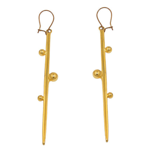 Ear hook earrings 80mm bar gold-plated Tombak