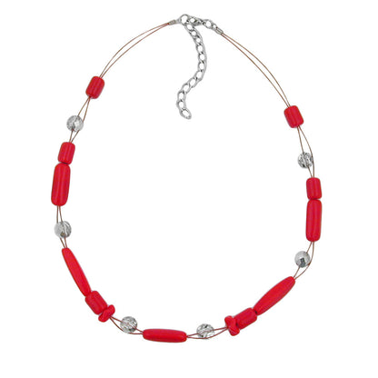 Wire chain with glass beads olive red and crystal silver-mirrored 45cm
