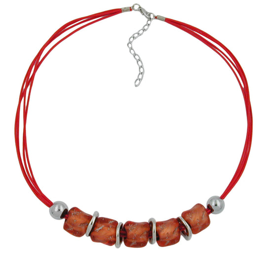 Necklace 18mm stone bead apricot-silver-grey-chrome plastic 50cm