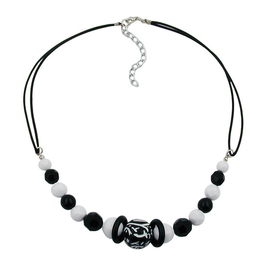 Necklace plastic beads jewelry bead black-white cord black 45cm