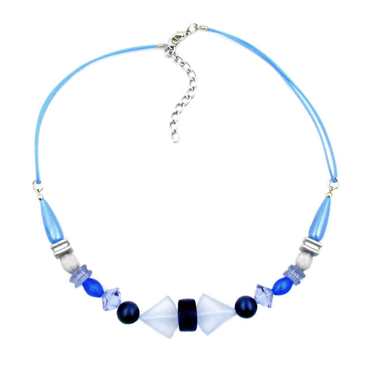 Necklace plastic beads light blue-steel blue with cord light blue 42cm