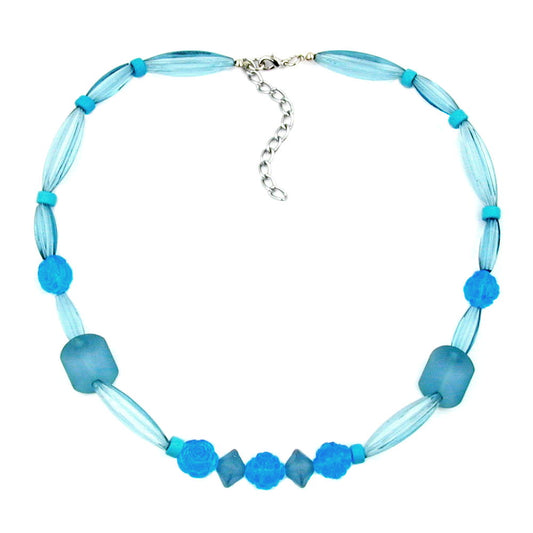 Necklace flower beads blue-turquoise-transparent plastic 45cm
