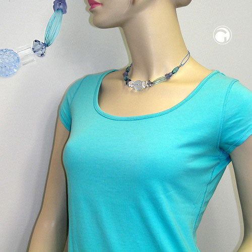 Necklace light blue-turquoise-transparent plastic cord light blue 42cm