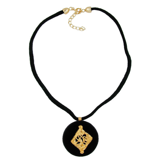 Chain 42mm disc plastic velour velvet black with gold-colored metal trim 45cm