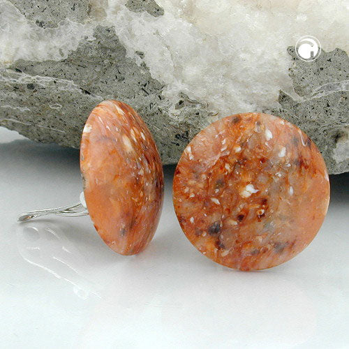 Clip earring 30mm reddish brown-black-white shiny plastic button