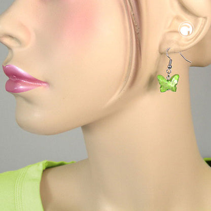Earring hooks earrings 32x16mm butterfly with cut plastic pearl kiwi green