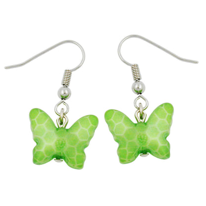 Earring hooks earrings 32x16mm butterfly with cut plastic pearl kiwi green
