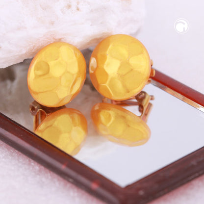 Earring clip 16mm plastic yellow-silky-glossy hammered