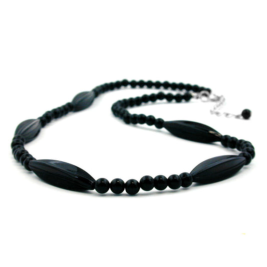 Chain 30x9mm grooved olive plastic black shiny 50cm