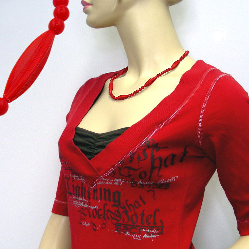 Chain grooved olive and pearl red plastic clasp silver-colored 50cm