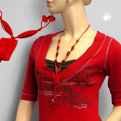 Kette 35x25mm Viereck Kunststoff gewellt rot Kordel rot 100cm