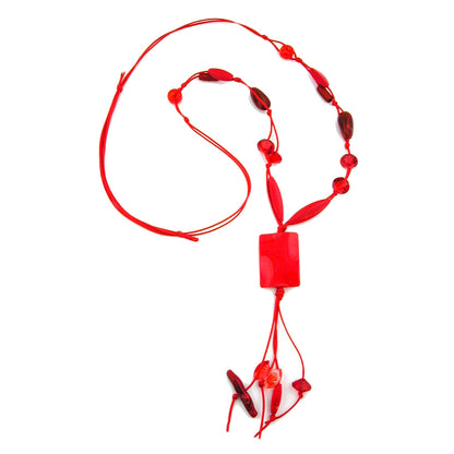 Kette 35x25mm Viereck Kunststoff gewellt rot Kordel rot 100cm