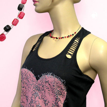 Wire chain with glass beads cube pink and brown 42cm
