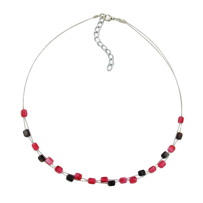 Wire chain with glass beads cube pink and brown 42cm