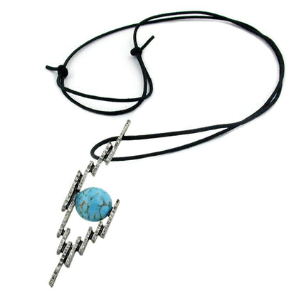 Kette 72x19mm Zinn-Anhänger blau-türkisfarben Kunststoff Kordel schwarz