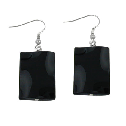 Earring hooks earrings 45x17mm square plastic wavy black shiny