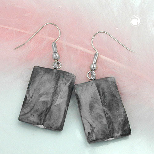 Earring hooks earrings 45x17mm square plastic black-grey matt