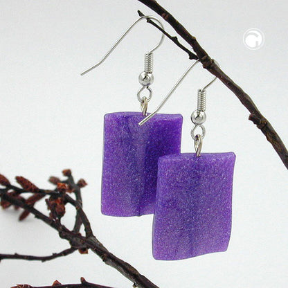 Earring hooks earrings 45x17mm square plastic wavy lilac glitter