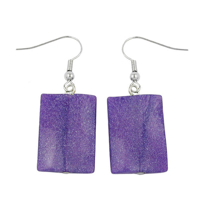 Earring hooks earrings 45x17mm square plastic wavy lilac glitter