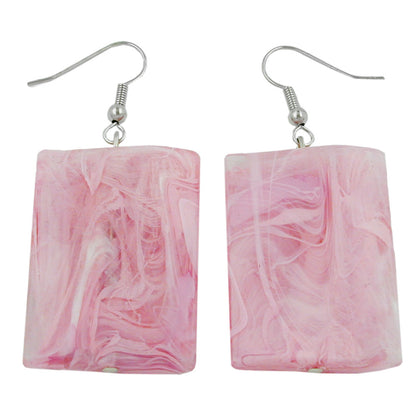 Ear hooks earrings earrings 56x25mm square plastic wavy pink-marbled