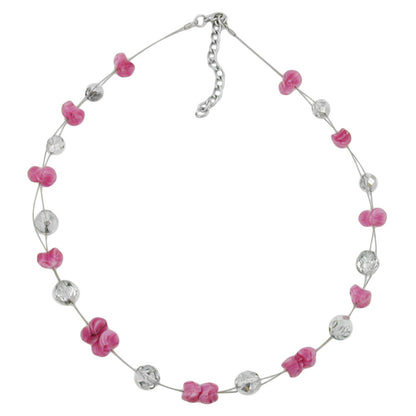 Wire chain with 12x7mm glass beads, antique pink and silver-mirrored, 42cm
