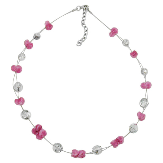 Kette Drahtkette mit 12x7mm Glasperlen altrosa und silber-verspiegelt 42cm