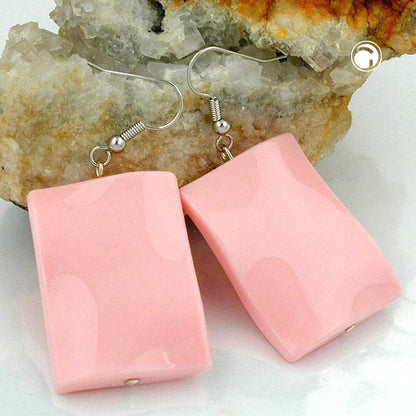 Ear hooks earrings earrings 56x25mm square plastic wavy pink-shiny