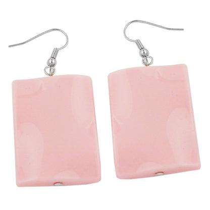 Ear hooks earrings earrings 56x25mm square plastic wavy pink-shiny