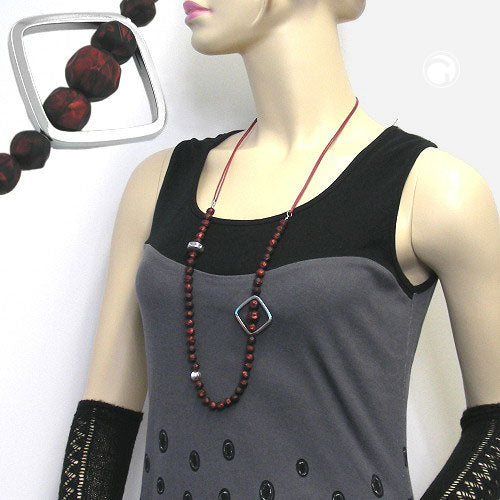 Chain 8mm plastic beads red-black silver-colored cord red 90cm