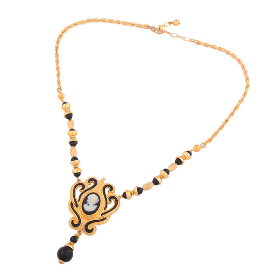 Collier Gemme gold-colored cord chain made of metal with black plastic beads 50cm