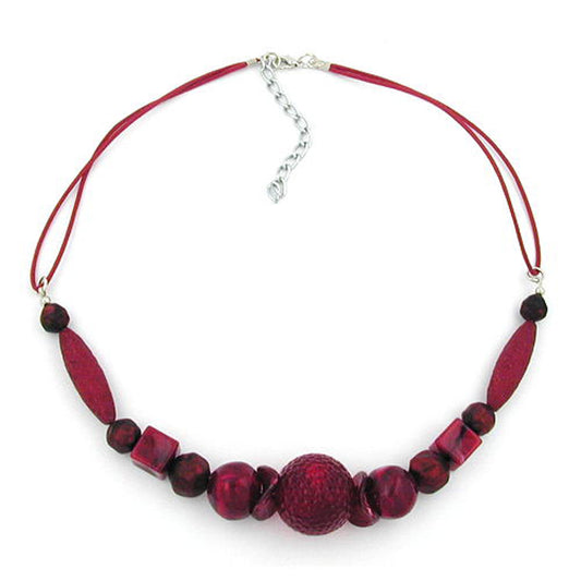 Necklace 21mm honeycomb pearl burgundy-dark red cord 45cm