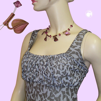 Chain wire chain 4x leaves purple AB plastic beads 44cm