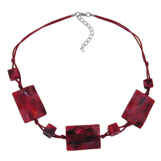 Chain 3x 35x25mm square wavy red-black marbled 45cm