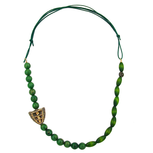Necklace plastic beads green-shiny wooden beads green cord green 90cm