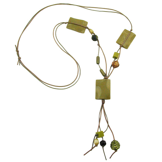 Chain Y-shape 35x25mm 3x square wavy olive-glossy cord 90cm