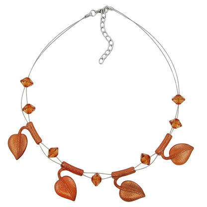Chain wire chain 4x leaves brown-tone glitter plastic beads 44cm