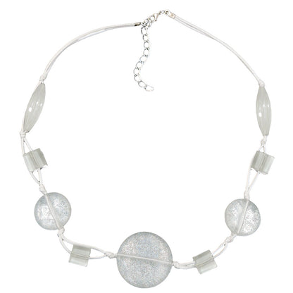 Kette 3x Scheibe Kunststoffperlen weiß-transparent-flitter Kordel weiß 45cm