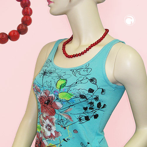 Necklace 10mm plastic beads currant red-marbled 50cm