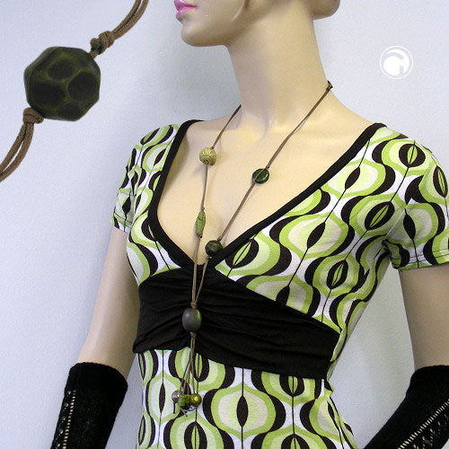 Kette 25mm Nugget Kunststoff khaki-oliv-schimmernd Kordel olivbraun 90cm