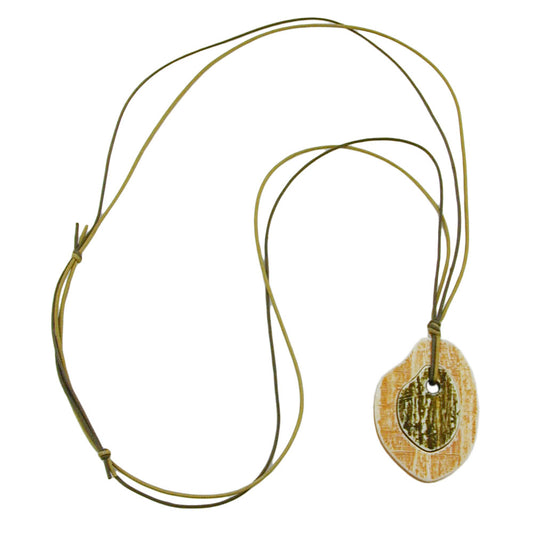 Chain 55x40mm 2 tree rings plastic green-brown cotton cord olive 90cm