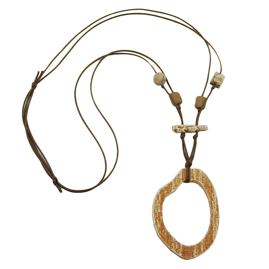Chain 77x56mm tree ring brown-beige plastic cotton cord brown 95cm