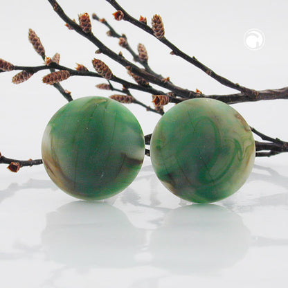 Clip earring 22mm crack green-brown-marbled matte plastic button