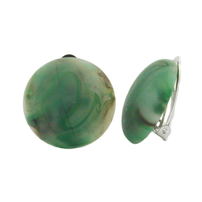 Clip earring 22mm crack green-brown-marbled matte plastic button