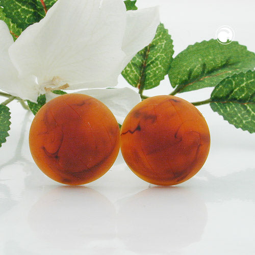 Clip earring 22mm crack rust-brown marbled matte plastic button