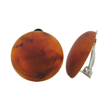 Clip earring 22mm crack rust-brown marbled matte plastic button