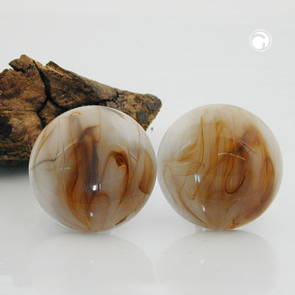 Clip earring 30mm crack brown-horn-marbled shiny plastic button